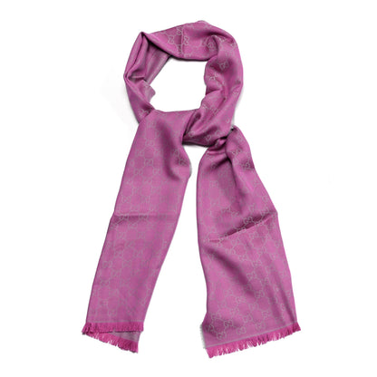 Gucci Wool Silk GG Monogram GGWeblong Fringe Scarf Shawl Zinc Pink 1 of 3