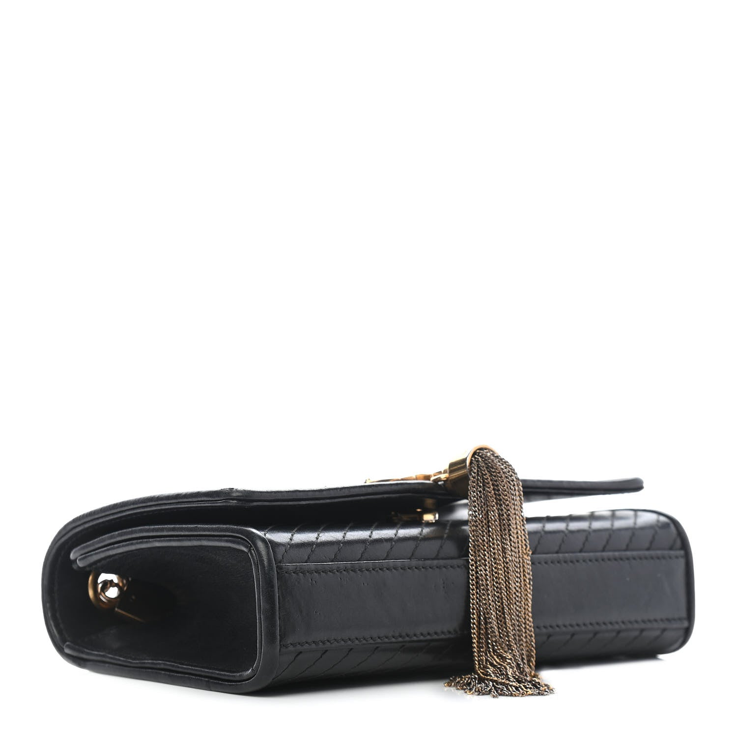 Saint Laurent Calfskin Patterned Small Cassandre Tassel Satchel Black 3 of 8