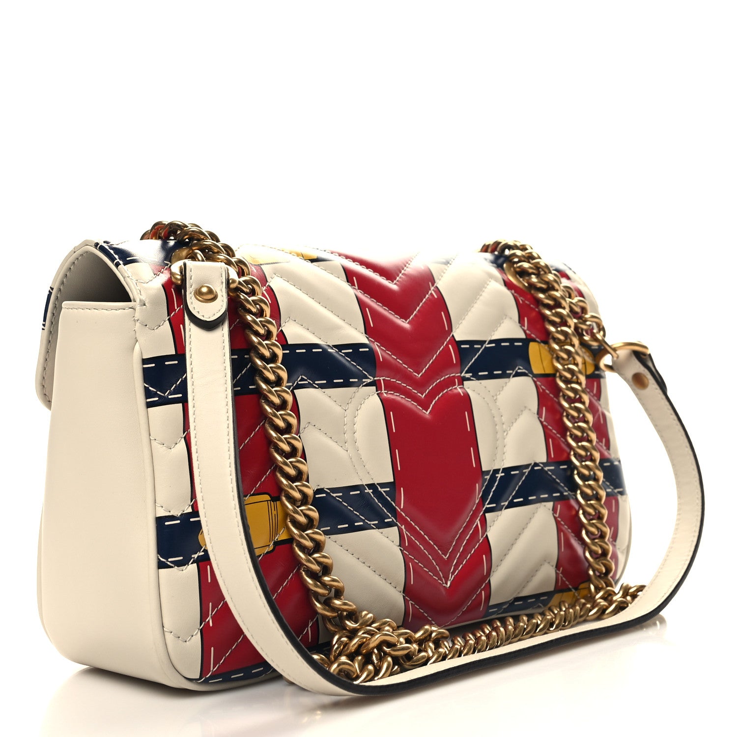 Gucci Calfskin Matelasse Trompe L'Oeil Print Small GG Marmont Shoulder Bag Mystic White Hibiscus Red Marine Giallo 3 of 10