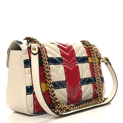 Gucci Calfskin Matelasse Trompe L'Oeil Print Small GG Marmont Shoulder Bag Mystic White Hibiscus Red Marine Giallo 3 of 10