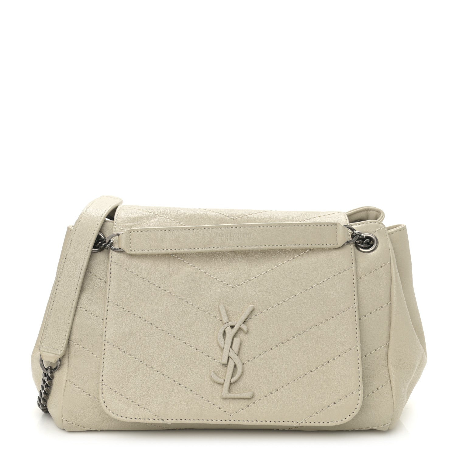 Saint Laurent Pebbled Lambskin Chevron Monogram Small Nolita Crema Soft 1 of 11