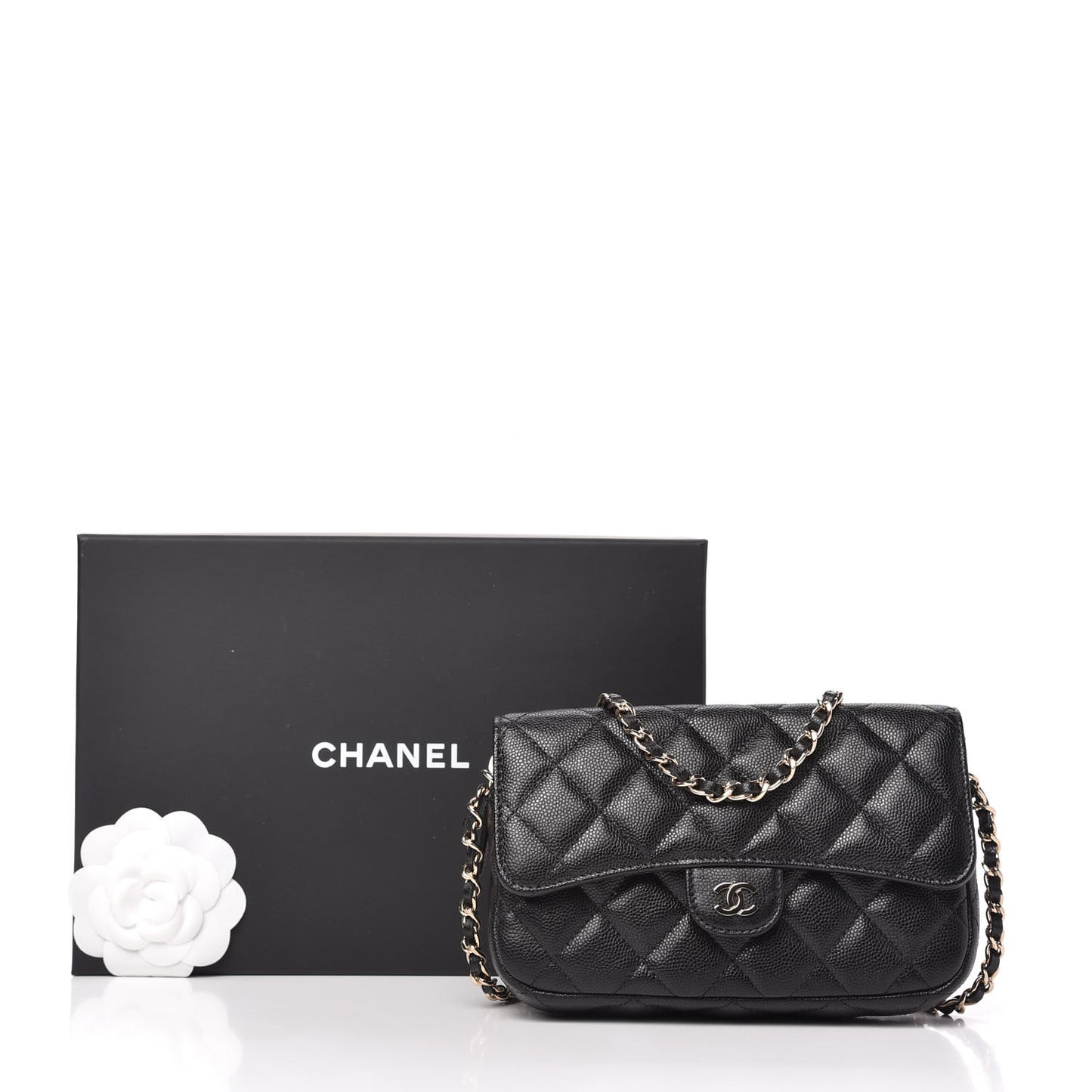Caviar Quilted Flap Phone Holder With Chain Black