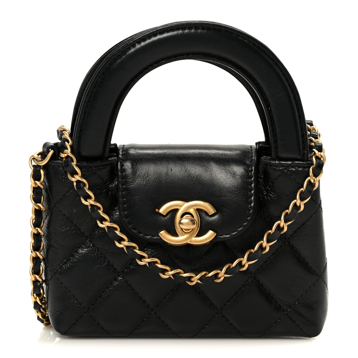 Chanel Shiny Aged Calfskin Quilted Mini Nano Kelly Shopper Black 8 of 11