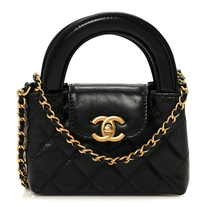 Chanel Shiny Aged Calfskin Quilted Mini Nano Kelly Shopper Black 8 of 11