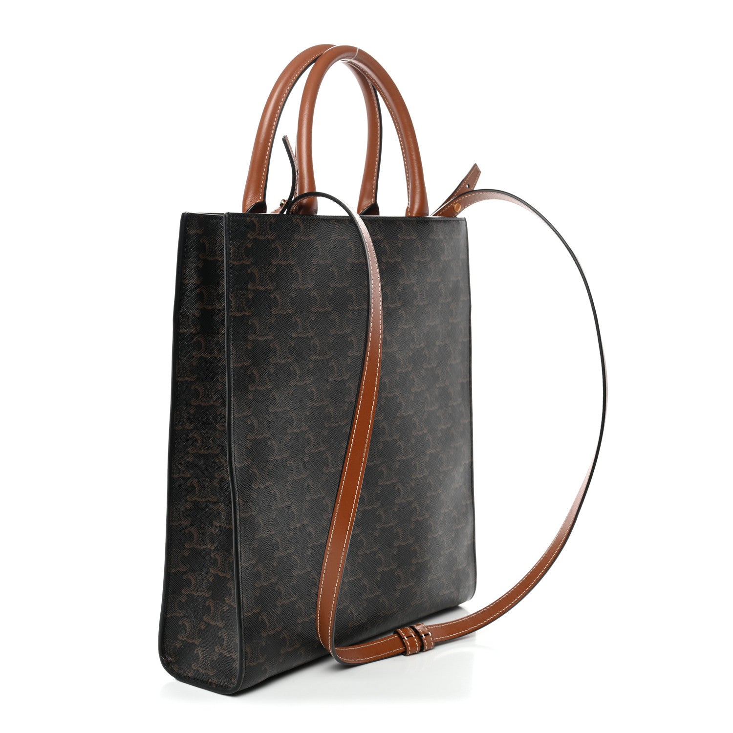 Celine Triomphe Canvas Calfskin Small Vertical Cabas Tan 3 of 11