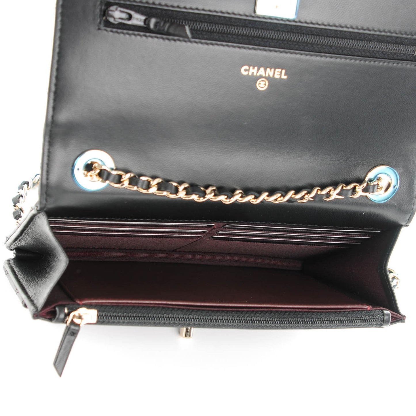Lambskin Quilted Trendy CC Wallet On Chain WOC Black