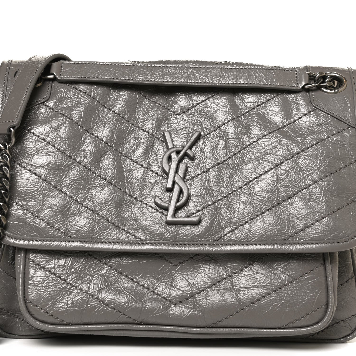 Saint Laurent Crinkled Calfskin Matelasse Monogram Medium Niki Chain Satchel Fog 5 of 14