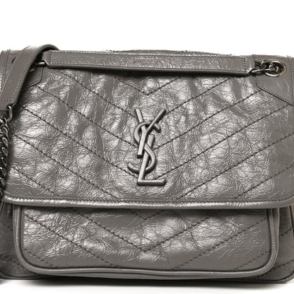 Saint Laurent Crinkled Calfskin Matelasse Monogram Medium Niki Chain Satchel Fog 5 of 14