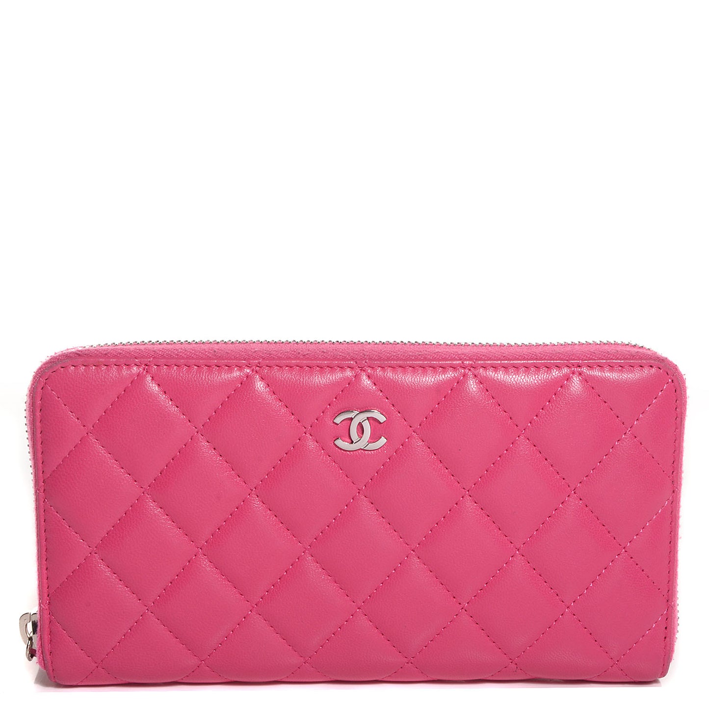 Lambskin Zip Around Large Gusset Wallet Fuchsia