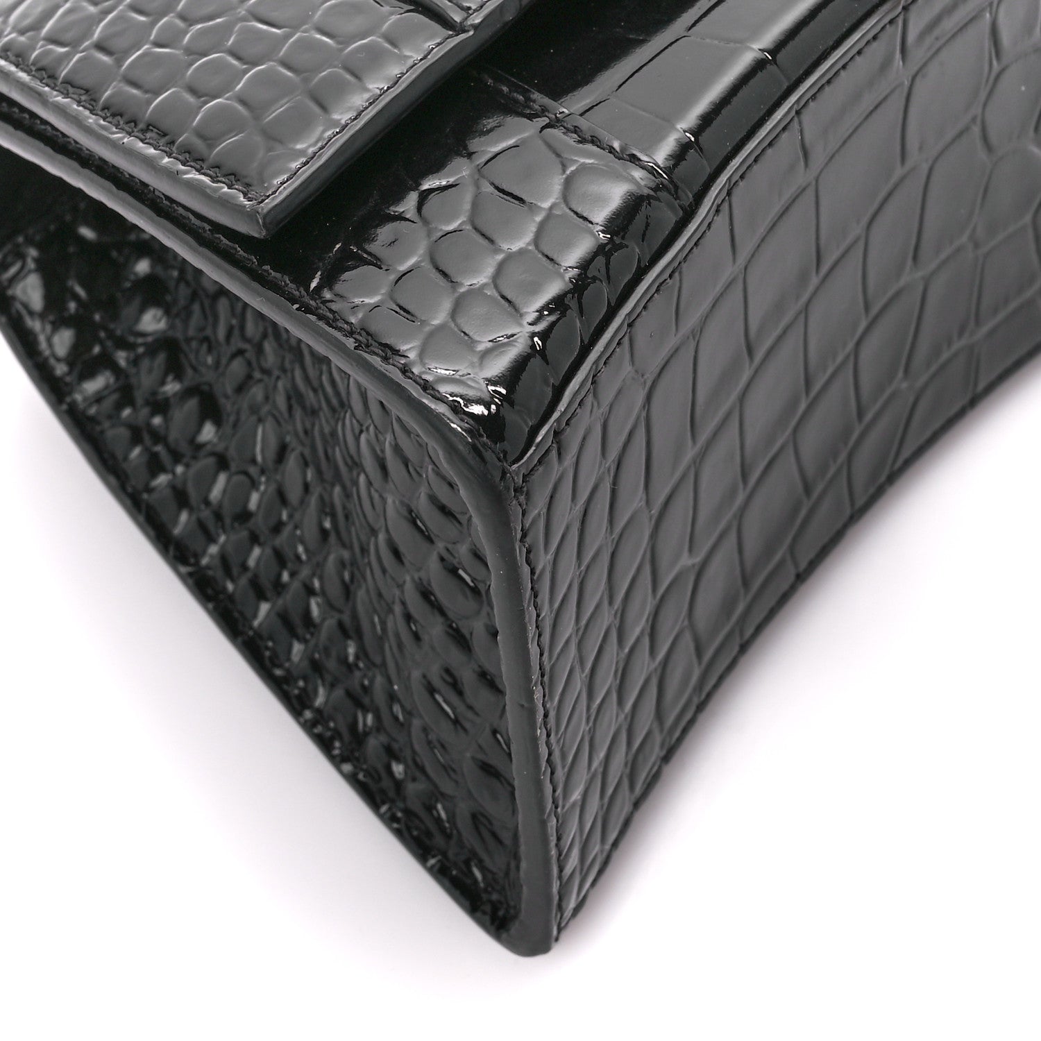 Balenciaga Shiny Calfskin Crocodile Embossed Small Hourglass Top Handle Bag Black 10 of 13
