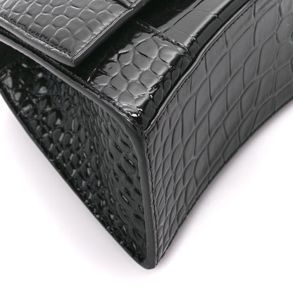 Balenciaga Shiny Calfskin Crocodile Embossed Small Hourglass Top Handle Bag Black 10 of 13