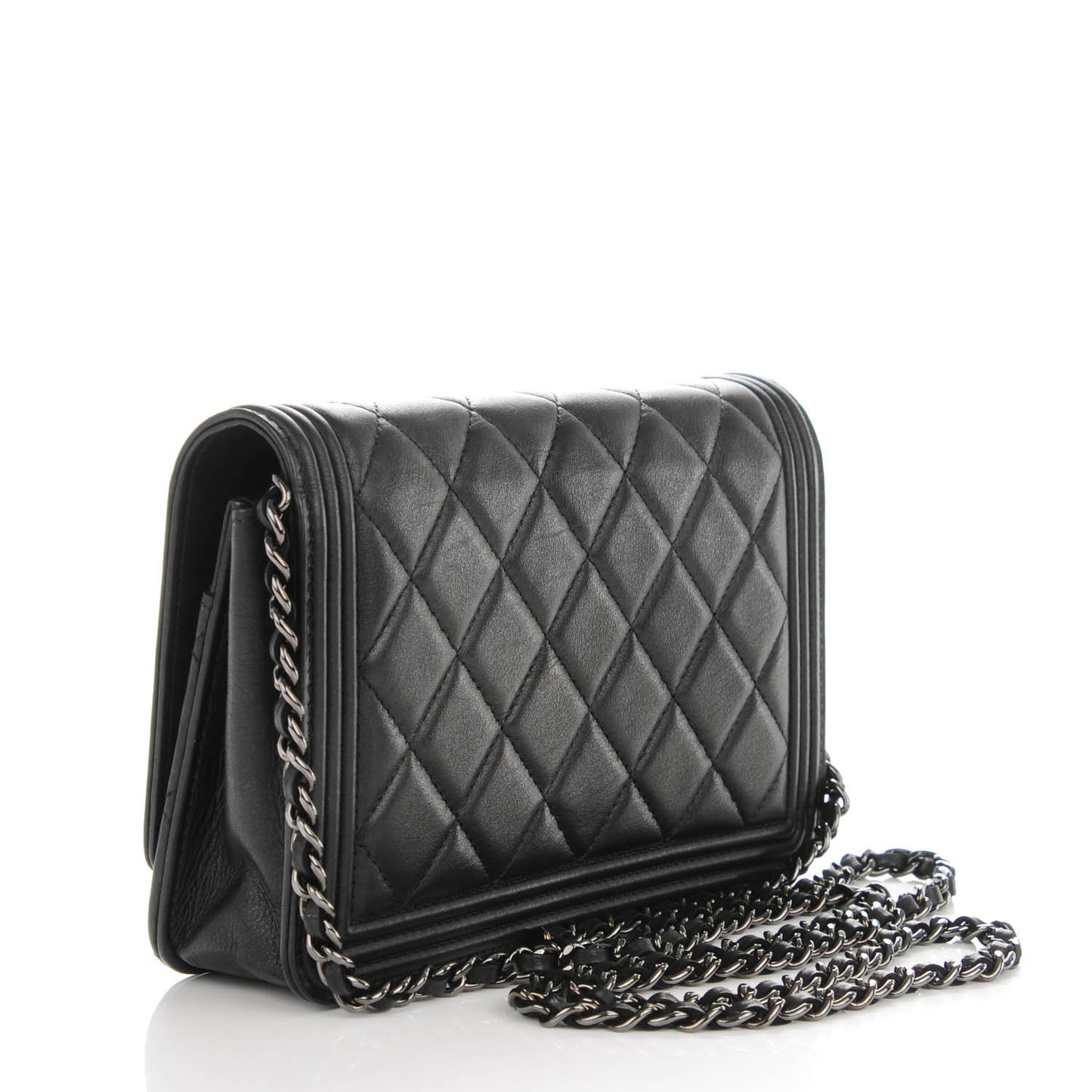 Lambskin Quilted Boy Wallet On Chain WOC Black