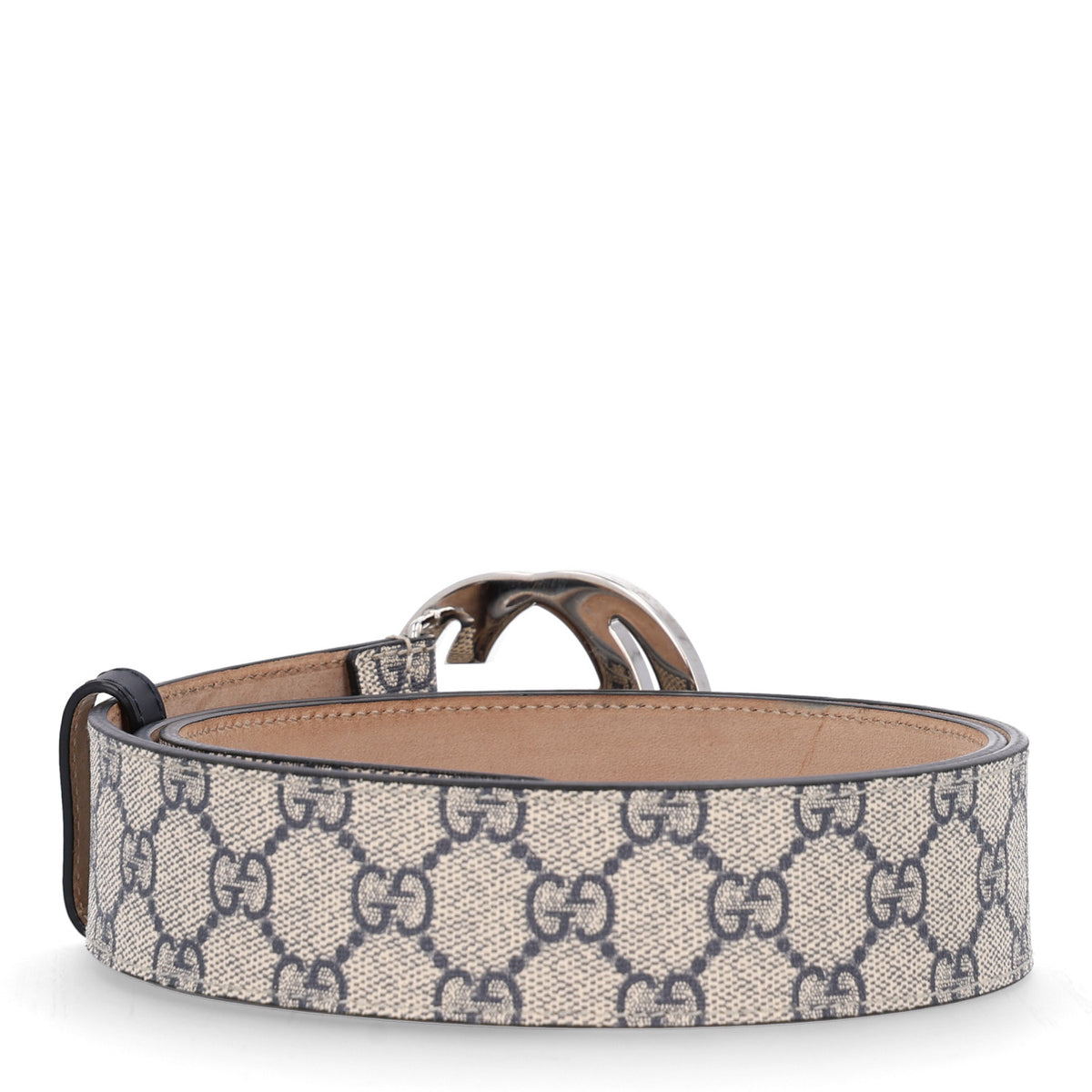 Gucci GG Supreme Monogram Selleria Calfskin Interlocking G 40mm Belt 105 42 Beige Ebony Blue 2 of 6