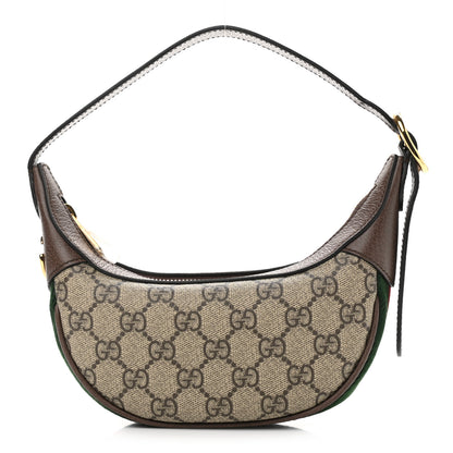 Gucci GG Supreme Monogram Textured Calfskin Web Mini Ophidia Half Moon Hobo Beige Ebony New Acero 1 of 11