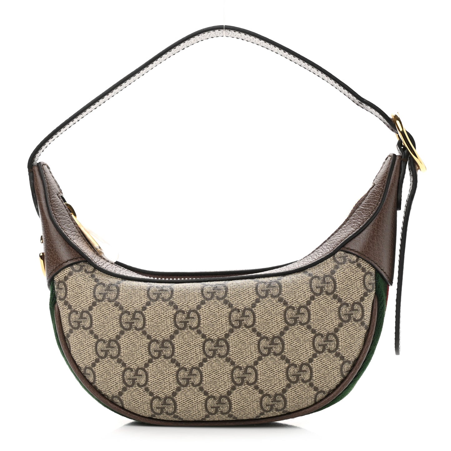 GG Supreme Monogram Textured Calfskin Web Mini Ophidia Half Moon Hobo Beige Ebony New Acero