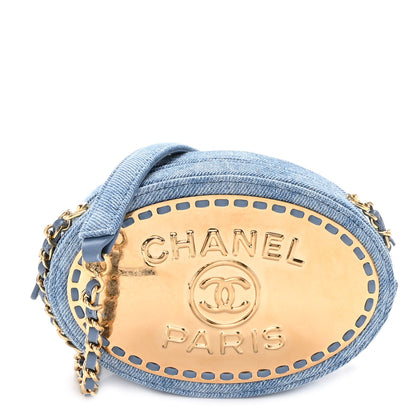 Chanel Denim Printed Chain Clutch Dark Blue 1 of 9