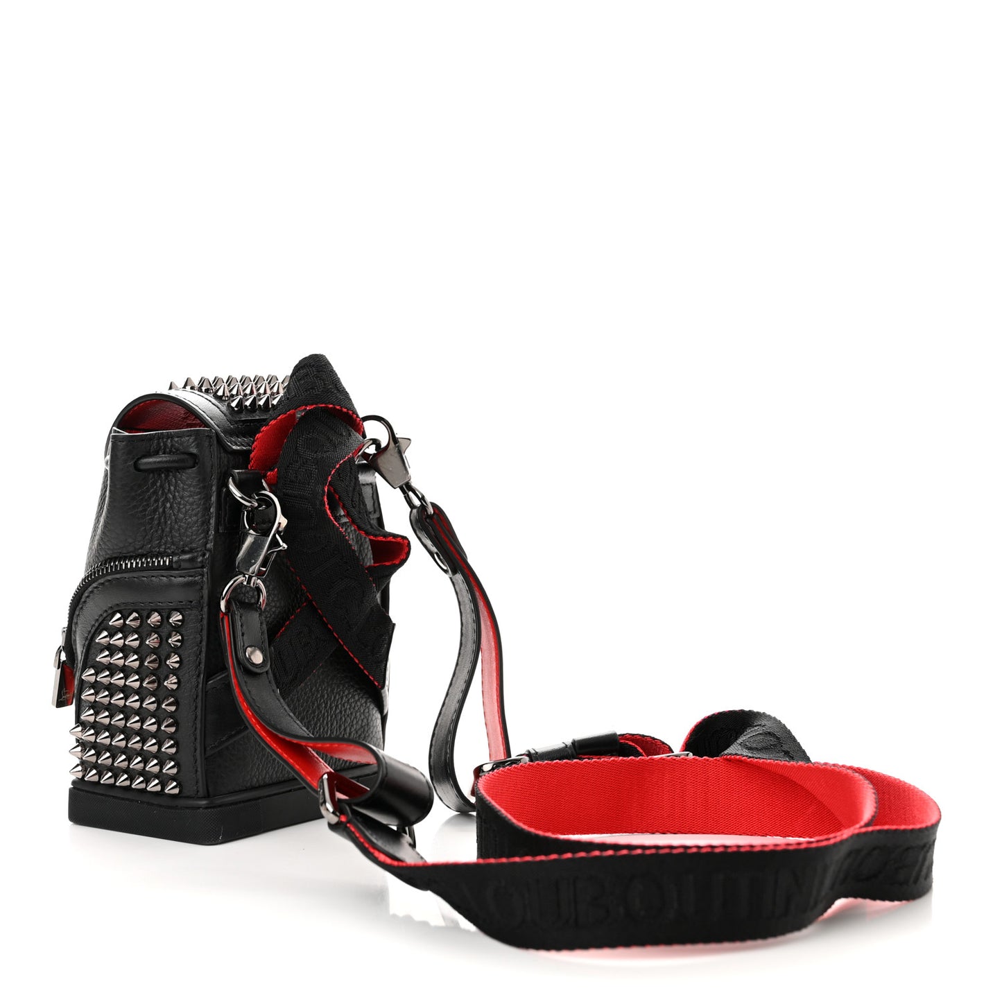 Calfskin Spiked Mini Explorafunk Keyring Bag Black