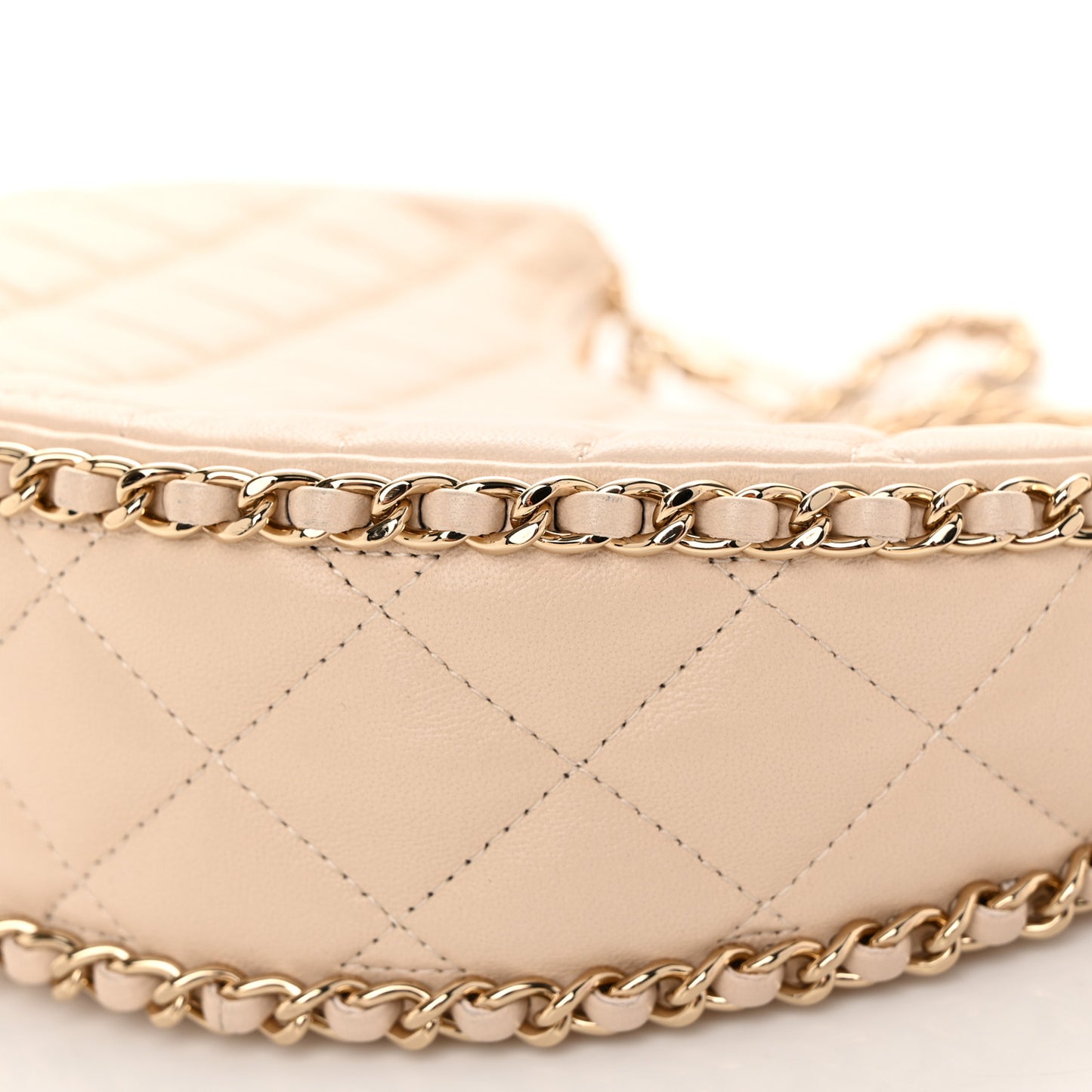 Lambskin Quilted Small Hobo Bag Light Beige