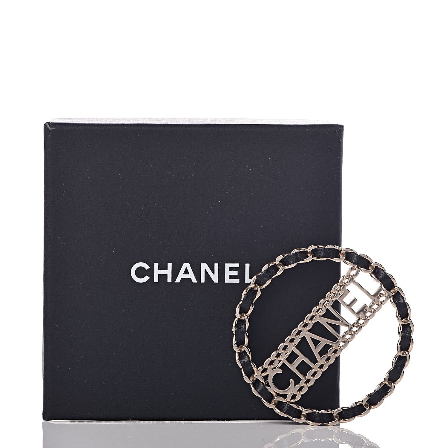 Chanel Lambskin Chain Logo Brooch Black Gold 5 of 5
