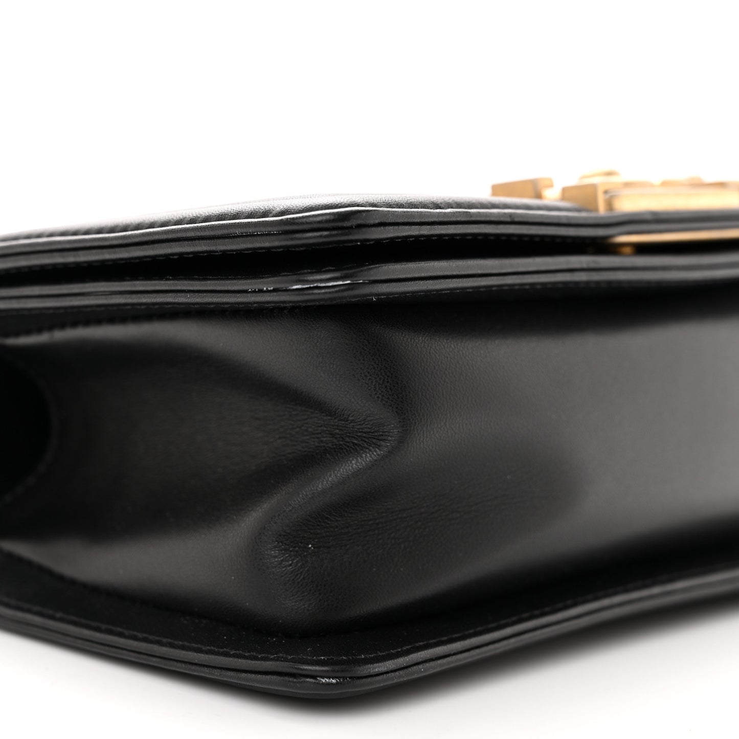 Lambskin Calfskin Chevron Small Boy Flap Black Gold