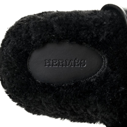 Hermes Calfskin Woolskin Womens Chypre Sandals 39 Black 6 of 8
