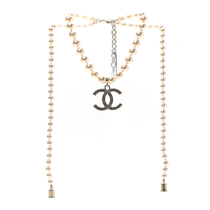 Chanel Pearl Crystal CC Airpods Necklace Gold 3 of 5