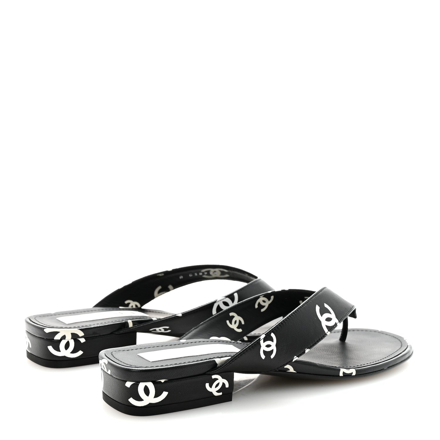Chanel Lambskin Printed CC Thong Sandals 38.5 Black White 5 of 10