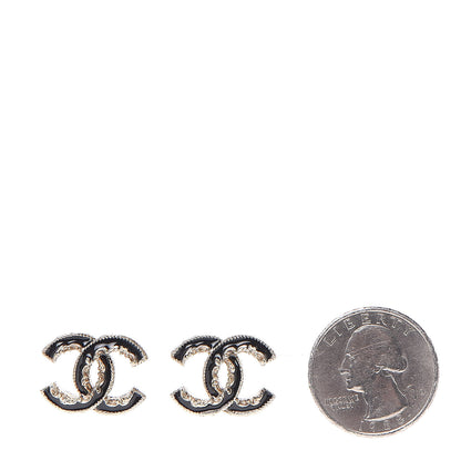 Chanel Enamel CC Baroque Earrings Black Gold 2 of 5