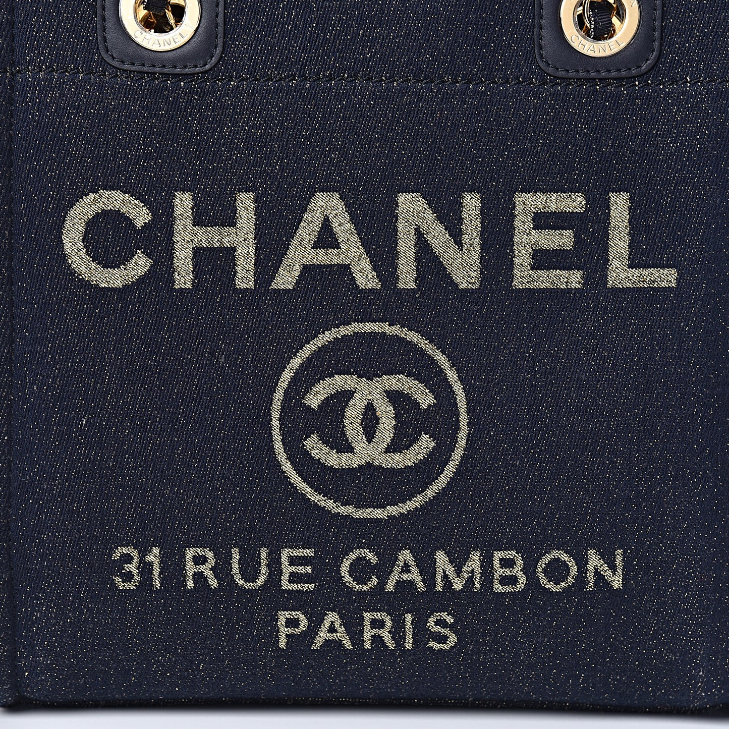 Lurex Canvas Mini Deauville Tote Navy Blue Gold