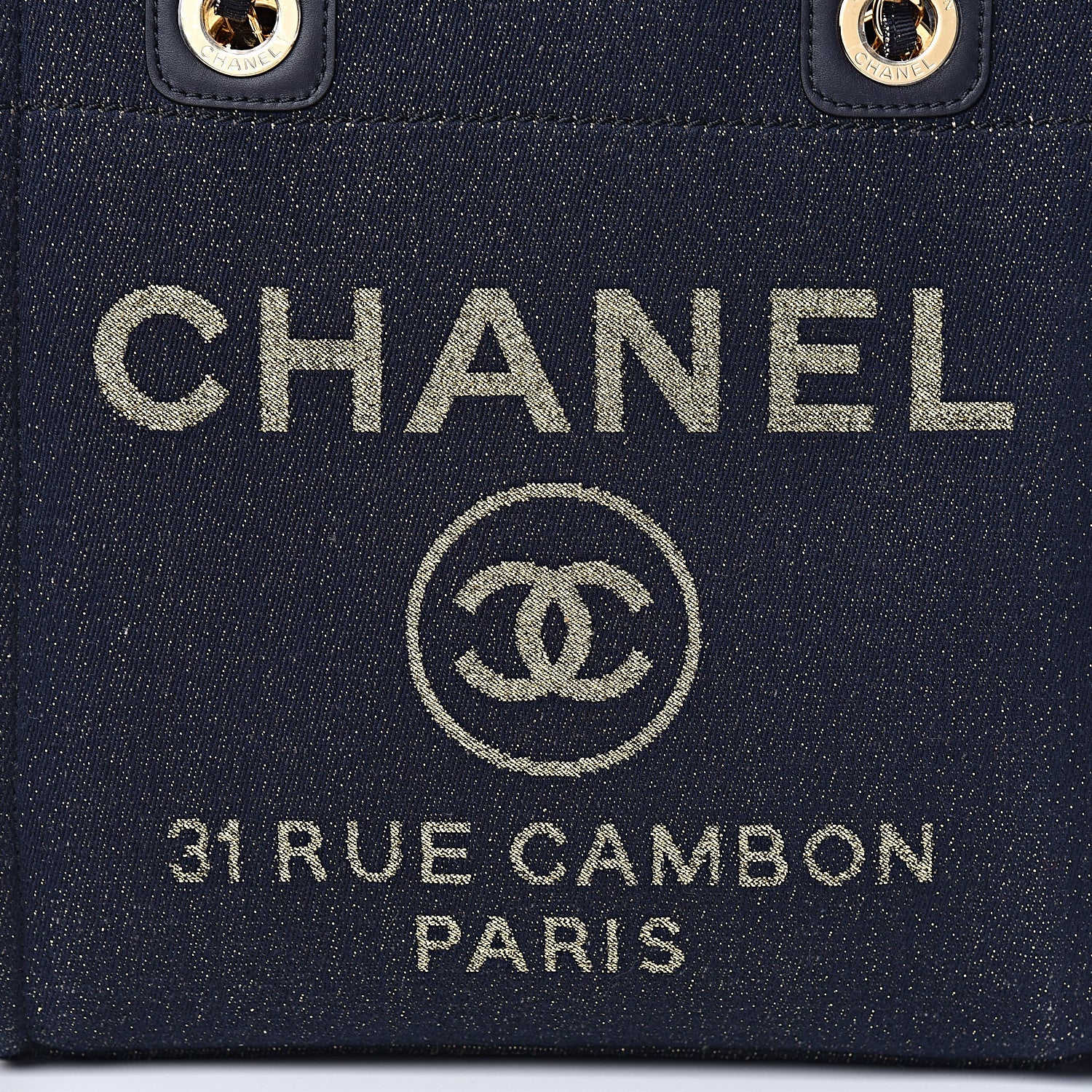 Chanel Lurex Canvas Mini Deauville Tote Navy Blue Gold 10 of 11