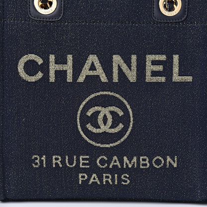 Chanel Lurex Canvas Mini Deauville Tote Navy Blue Gold 10 of 11