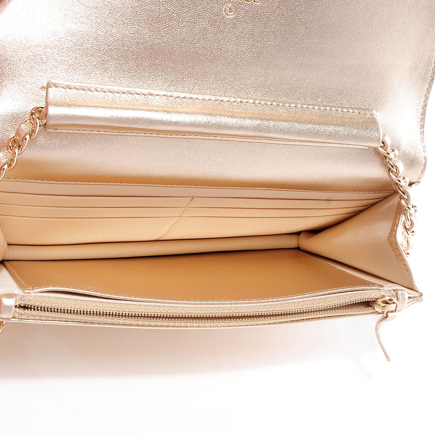 Chanel Lambskin Wallet On Chain WOC Metallic Gold 5 of 8