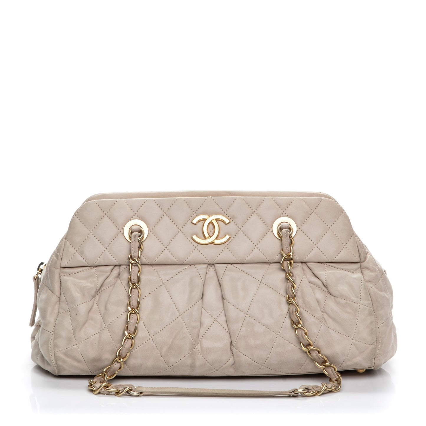 Iridescent Calfskin Chic Quilt Bowling Bag White