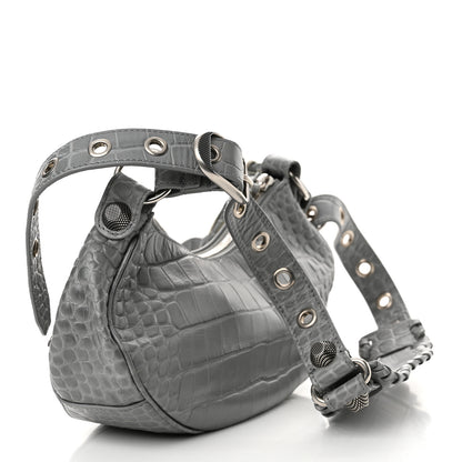 Balenciaga Extra Supple Calfskin Crocodile Embossed XS Le Cagole Shoulder Bag Balenciaga Grey 4 of 12
