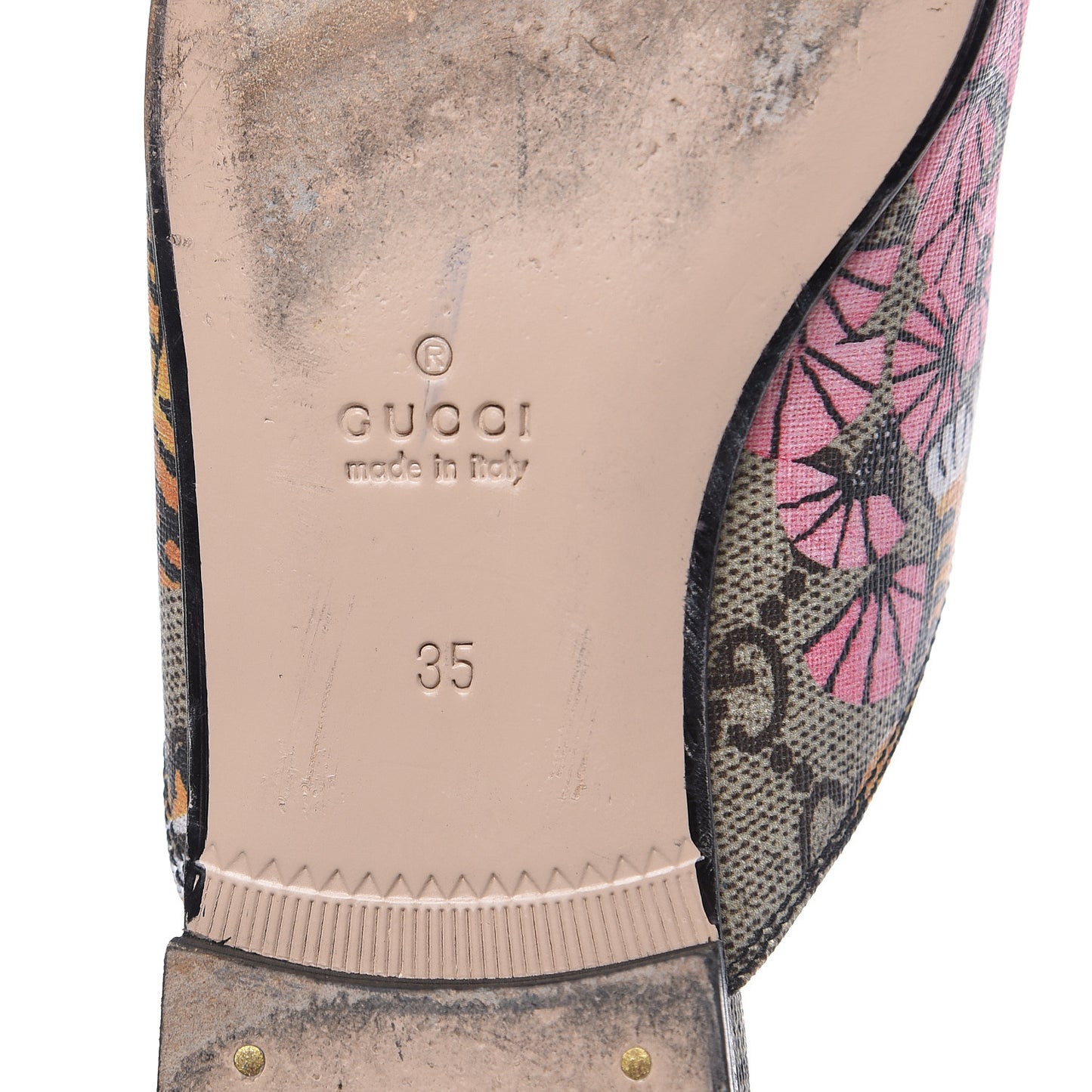 GG Supreme Monogram Bengal Womens Princetown Slippers 35 Beige Crop Pink