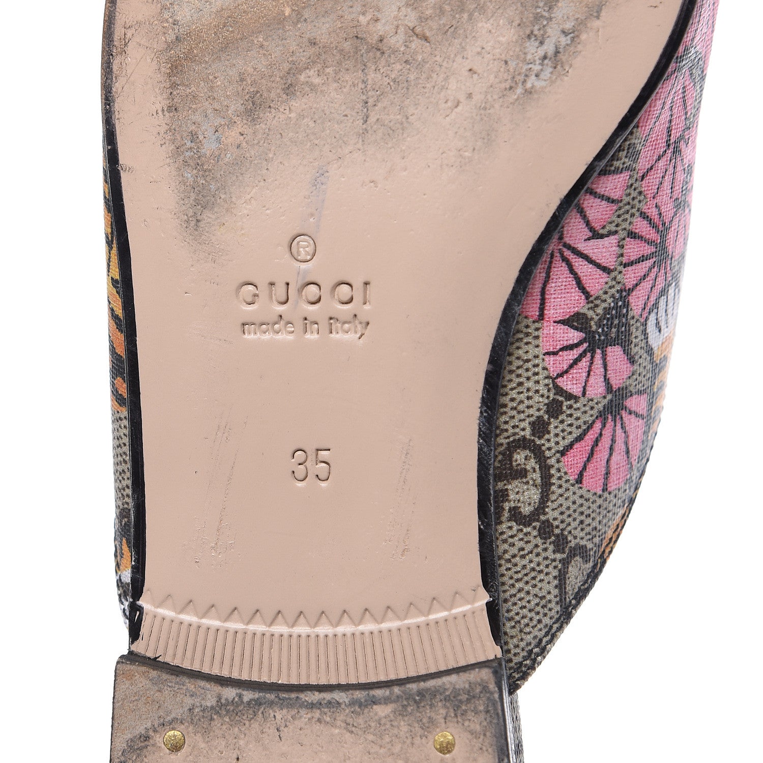 Gucci GG Supreme Monogram Bengal Womens Princetown Slippers 35 Beige Crop Pink 7 of 11