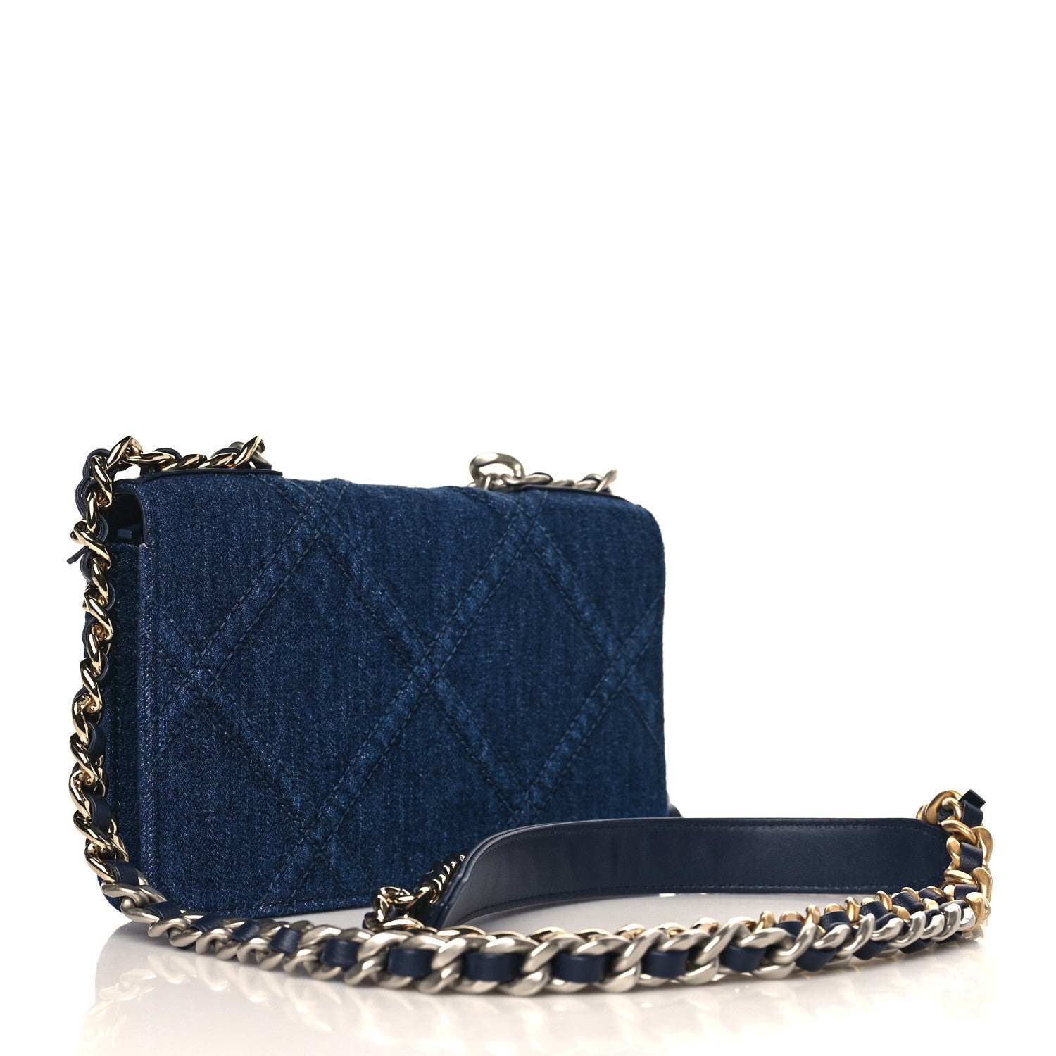 Chanel Denim Quilted Chanel 19 Wallet On Chain WOC Blue 3 of 10
