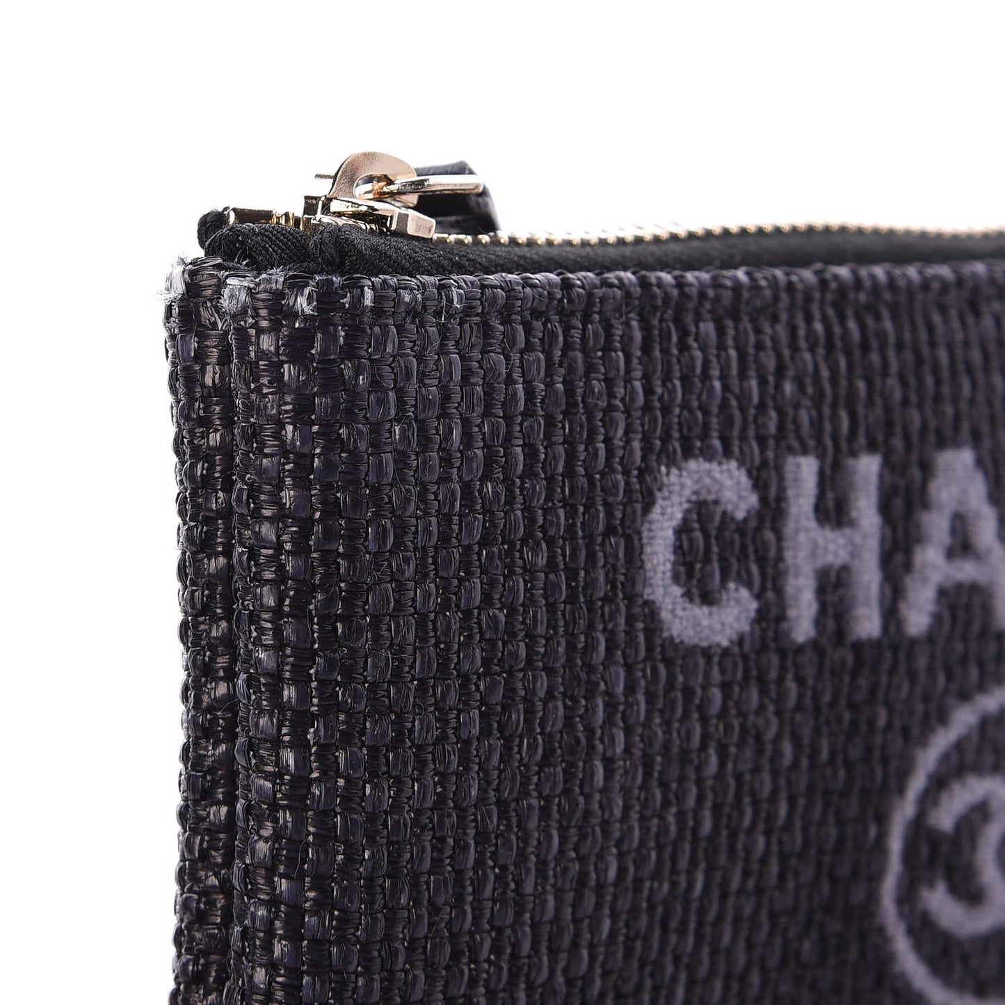 Woven Straw Raffia Deauville Cosmetic Pouch Black