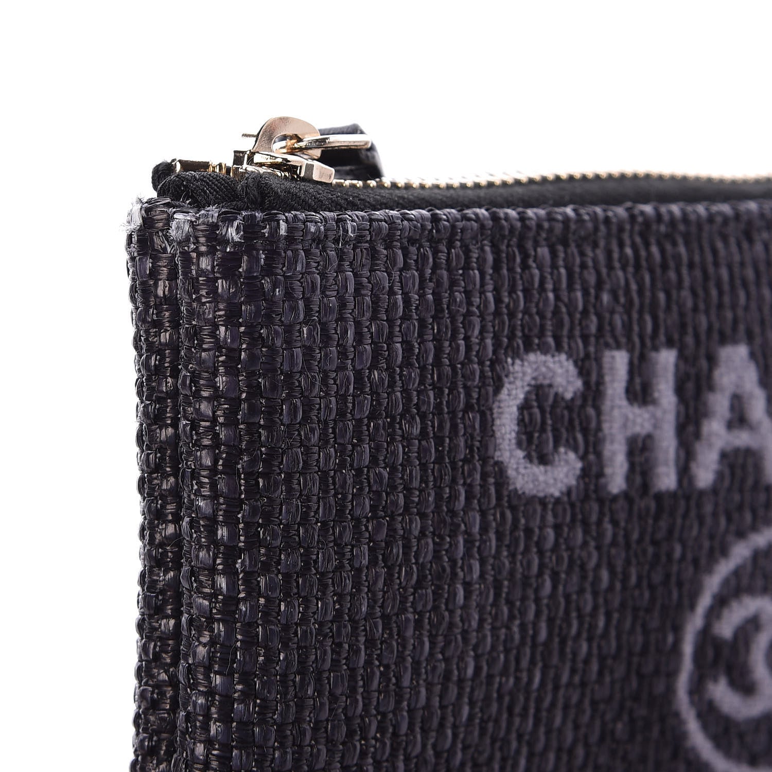 Chanel Woven Straw Raffia Deauville Cosmetic Pouch Black 9 of 10