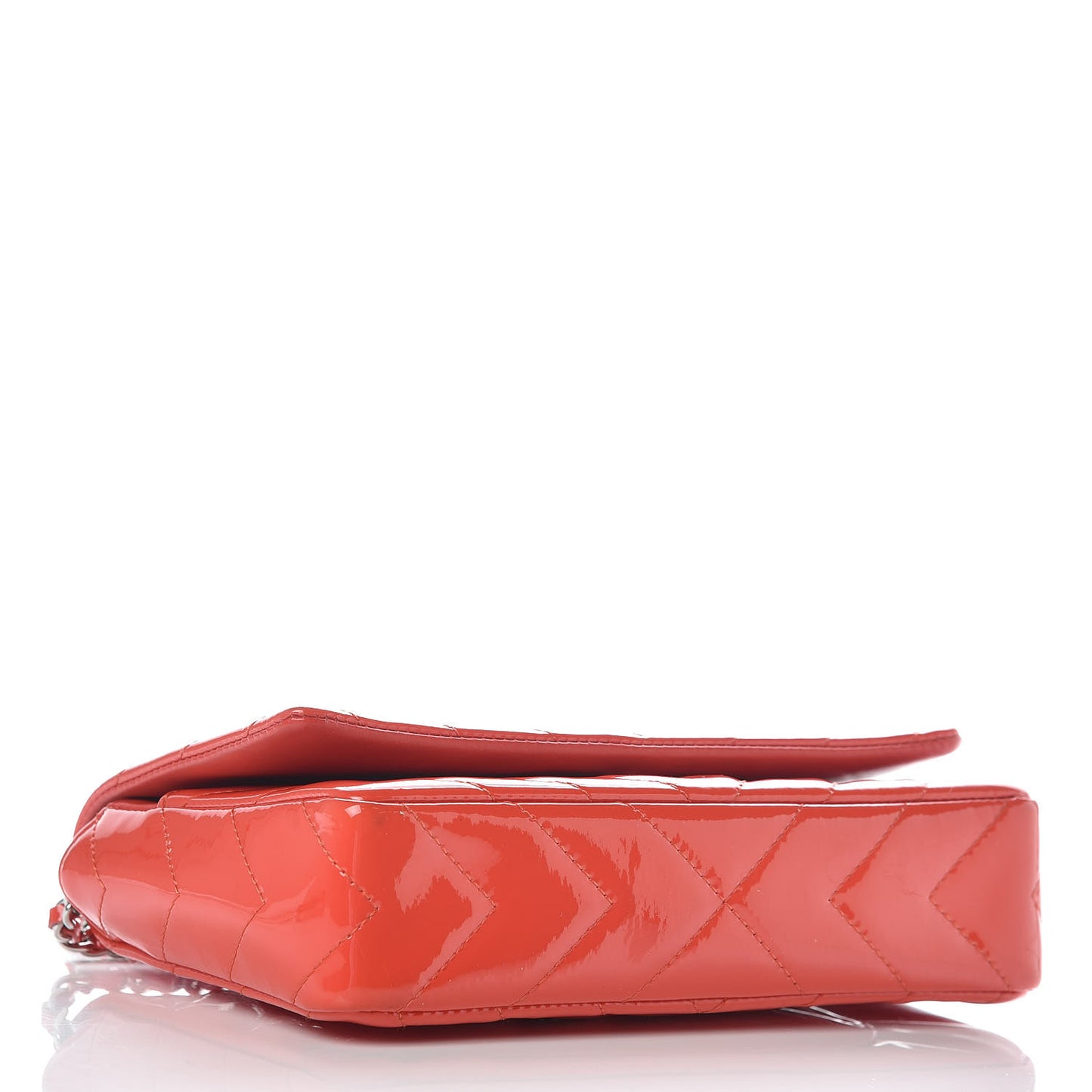 Patent Calfskin Chevron Quilted Wallet On Chain WOC Red