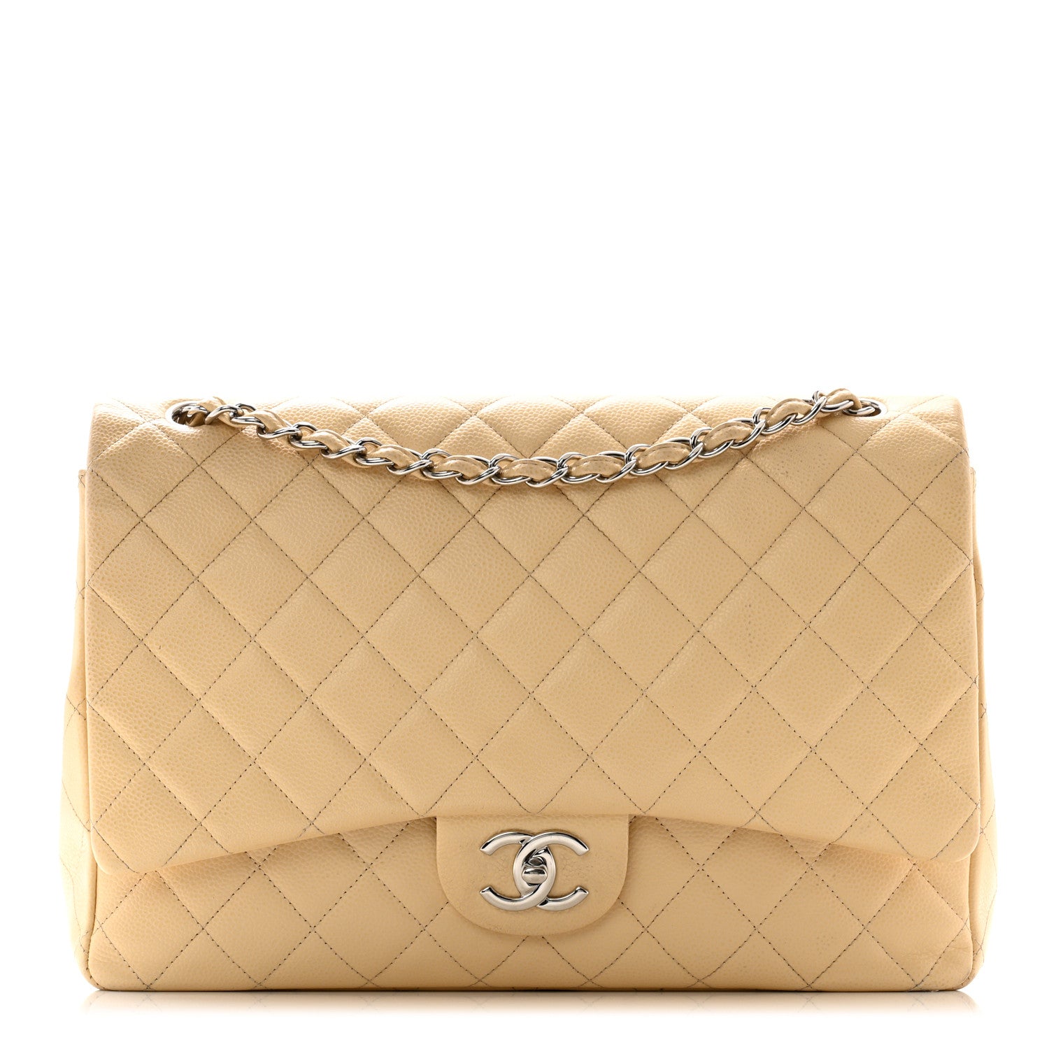 Chanel Caviar Quilted Maxi Double Flap Light Beige 1 of 14