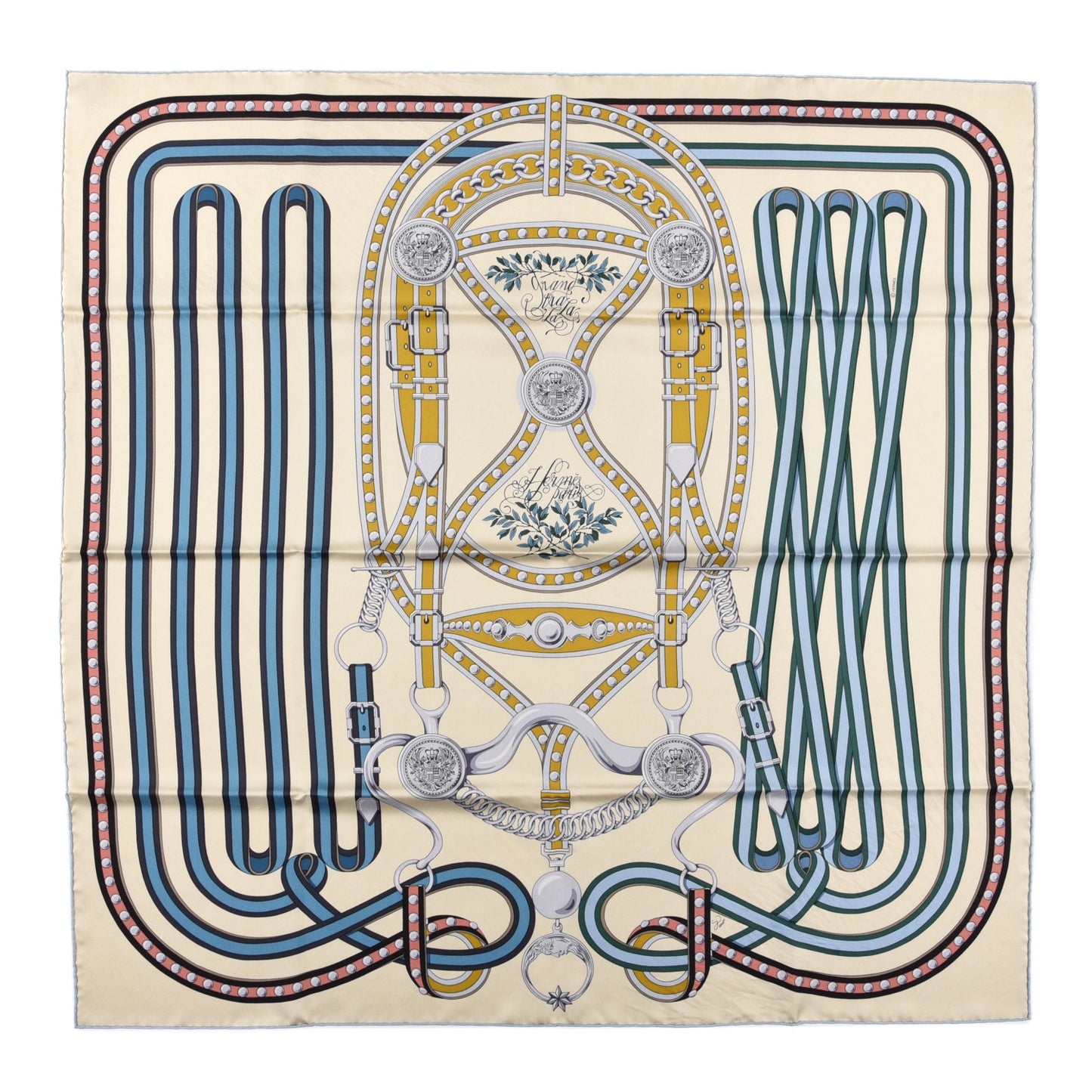 Silk Twill Grand Tralala 90 Creme Bleu Moutard