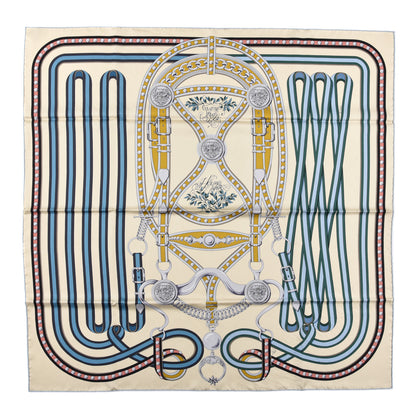 Hermes Silk Twill Grand Tralala 90 Creme Bleu Moutard 1 of 6