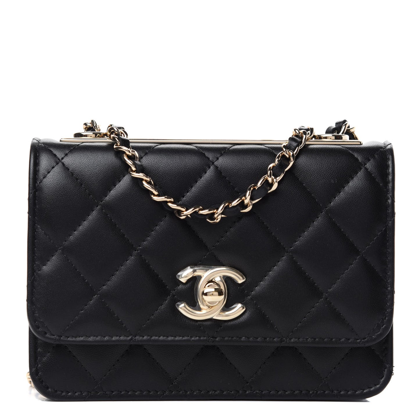Lambskin Quilted Mini Trendy CC Wallet On Chain WOC Black