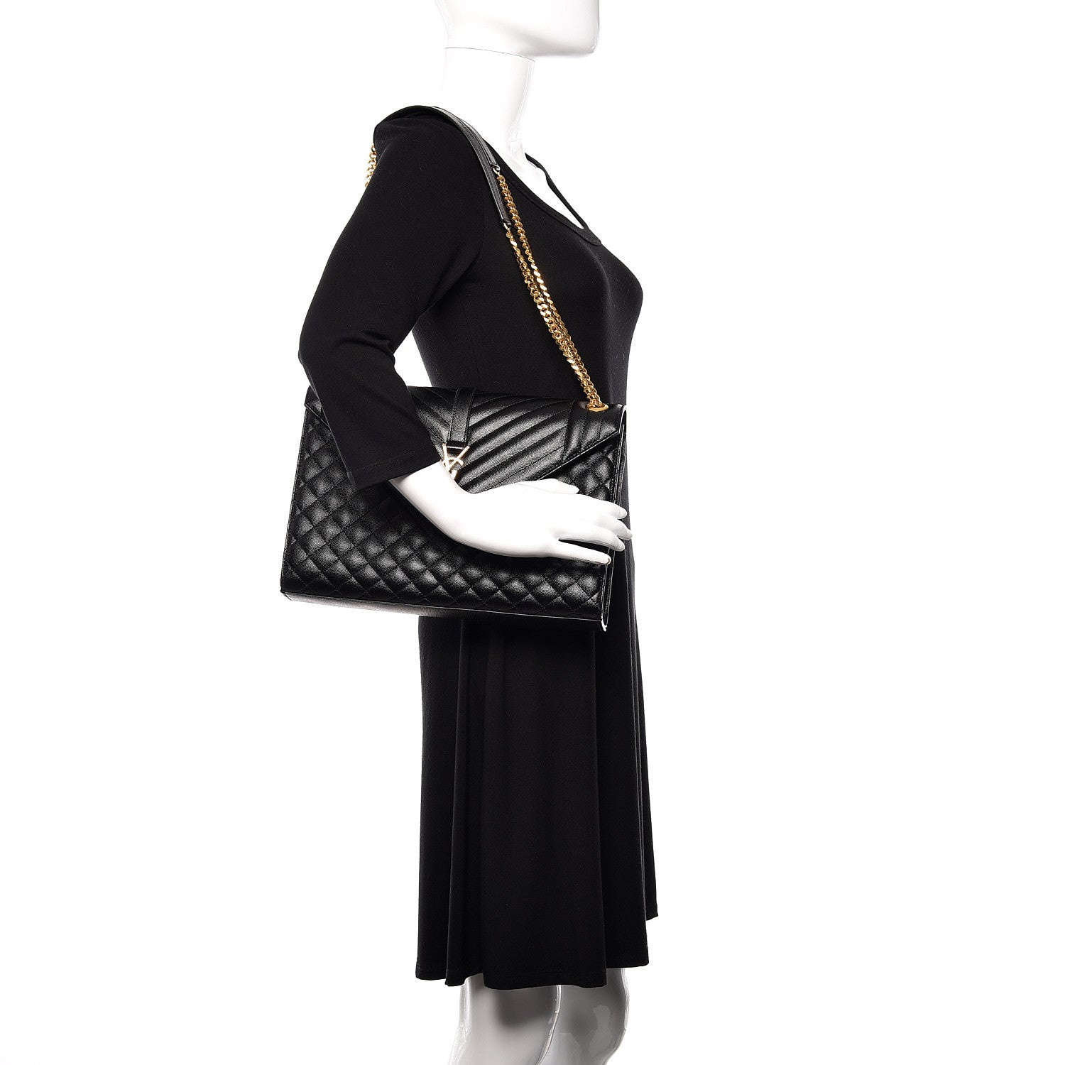 Saint Laurent Grain De Poudre Textured Mixed Matelasse Large Triquilt Monogram Satchel Black 2 of 10