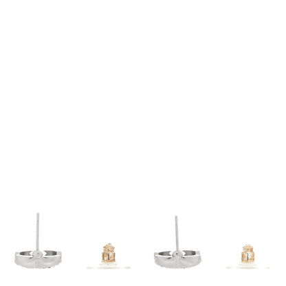 Chanel Crystal Pearl Flower CC Earrings Silver 3 of 4