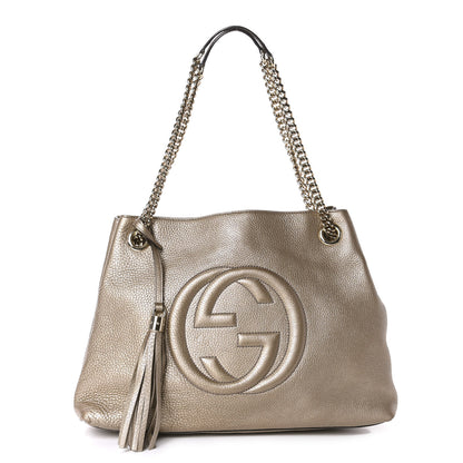 Gucci Metallic Pebbled Calfskin Medium Soho Chain Shoulder Bag Golden Beige 1 of 12