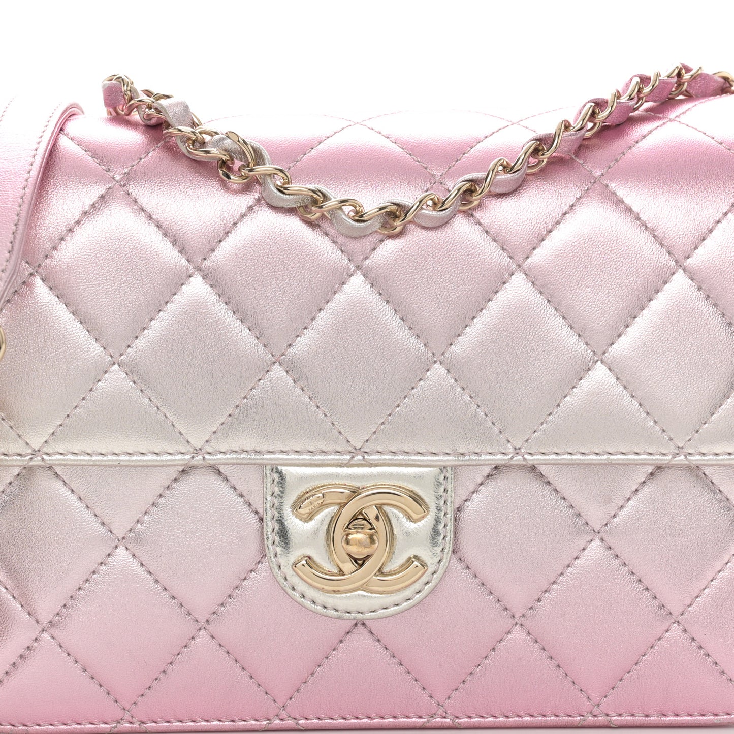 Metallic Lambskin Quilted Large Like A Wallet Flap Golden Pink
