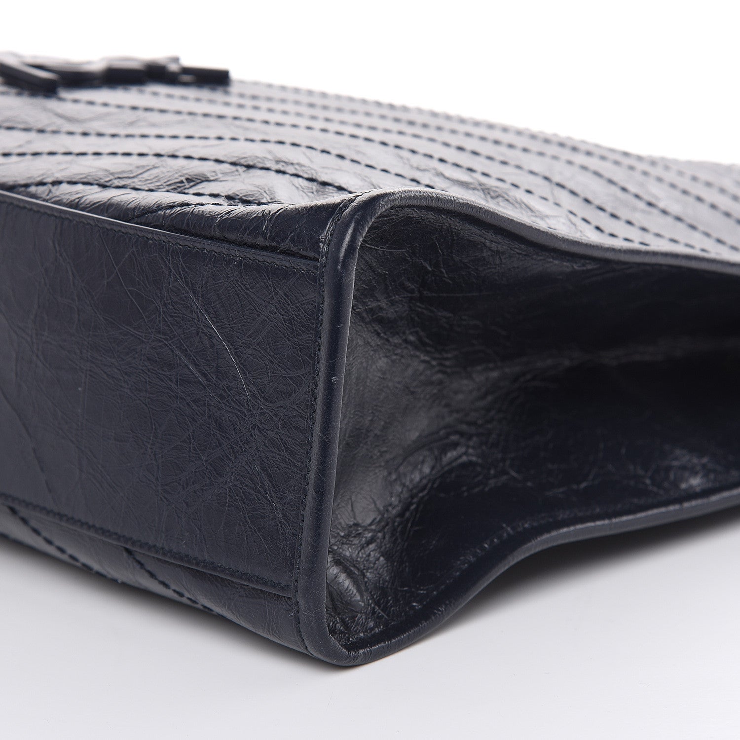 Saint Laurent Crinkled Calfskin Matelasse Monogram Niki Shoulder Bag Deep Marine 9 of 12