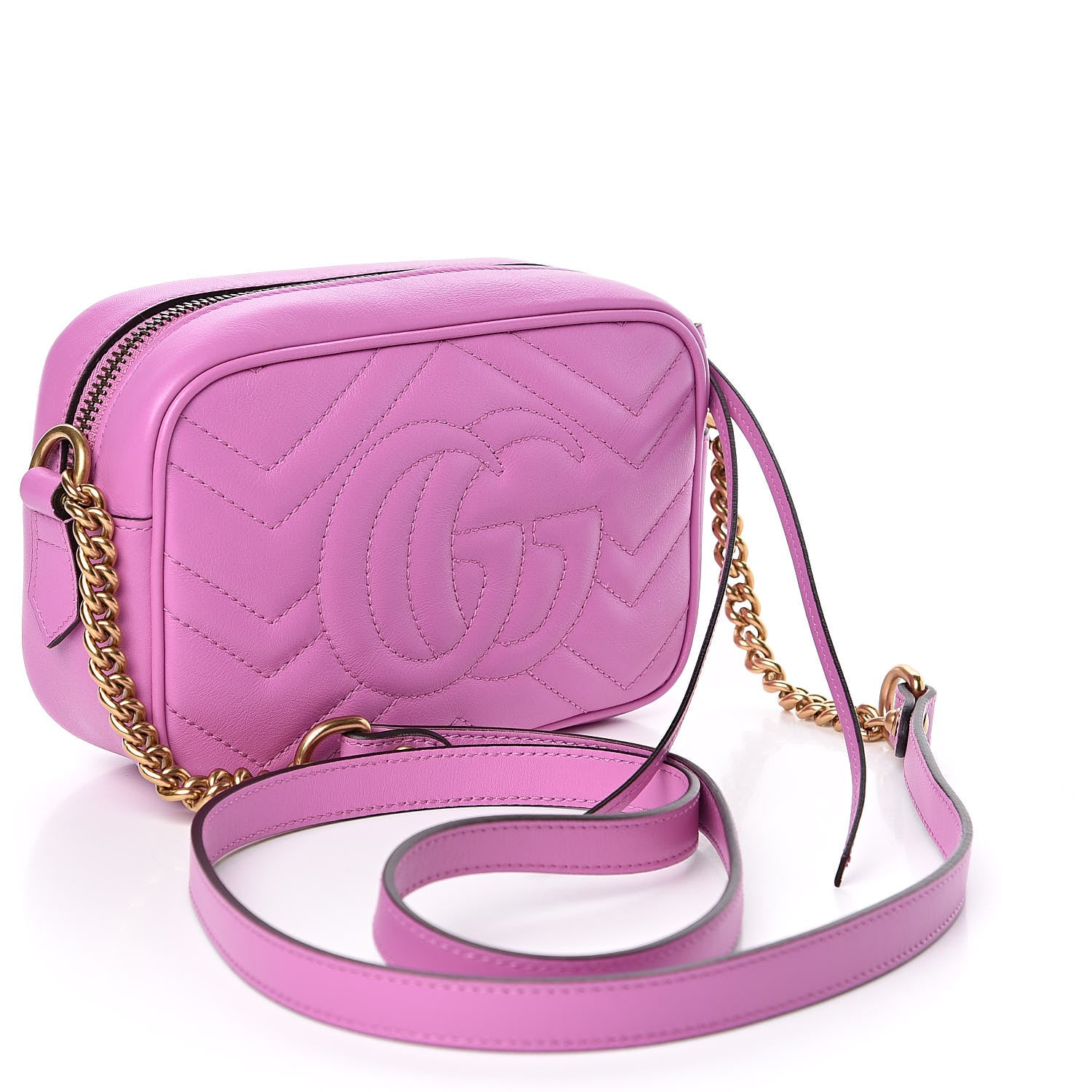 Gucci Calfskin Matelasse Mini GG Marmont Chain Shoulder Bag Candy Mousse 3 of 10